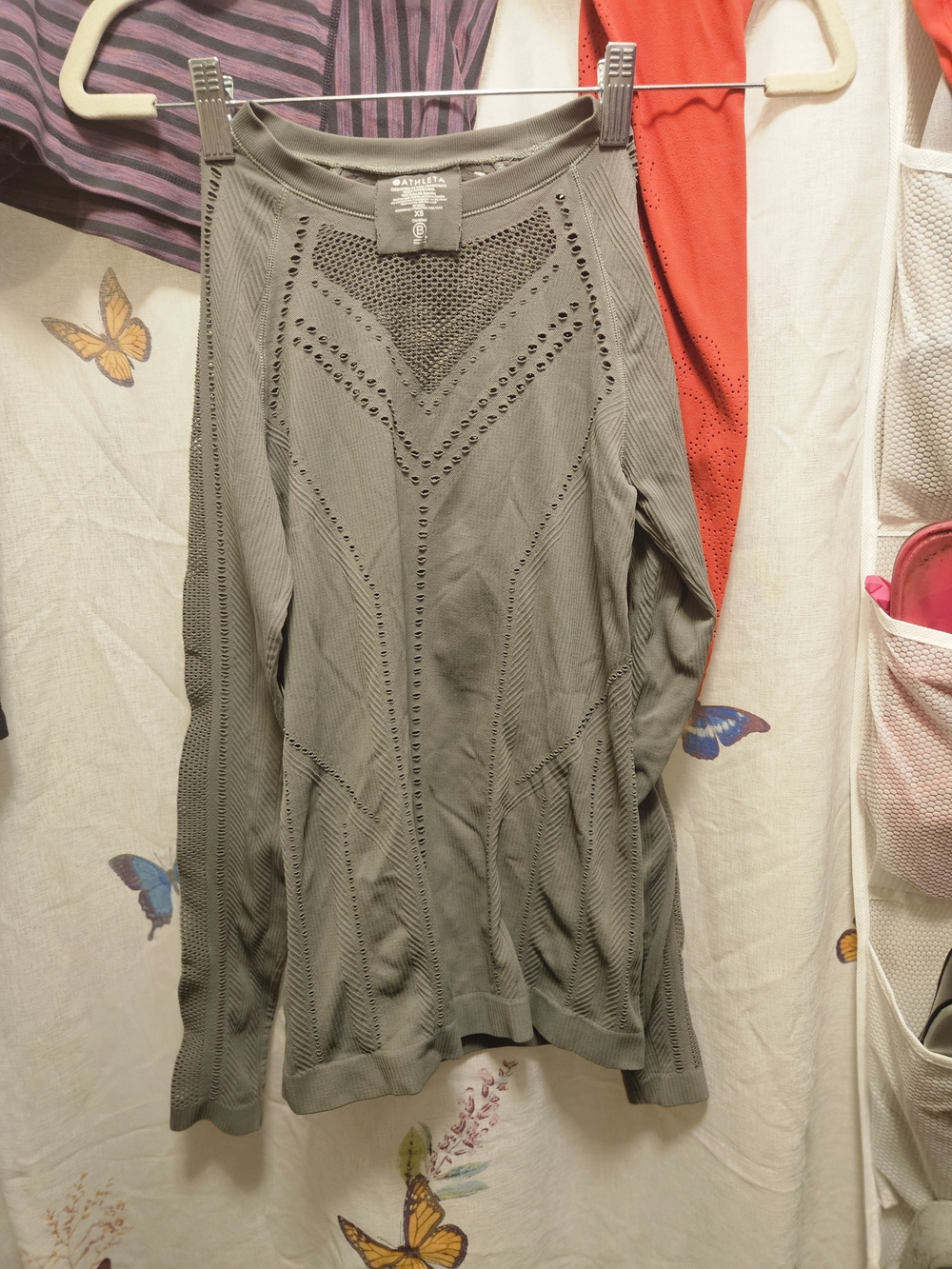Athleta Olive Green Long Sleeve Perforated Seamless Top